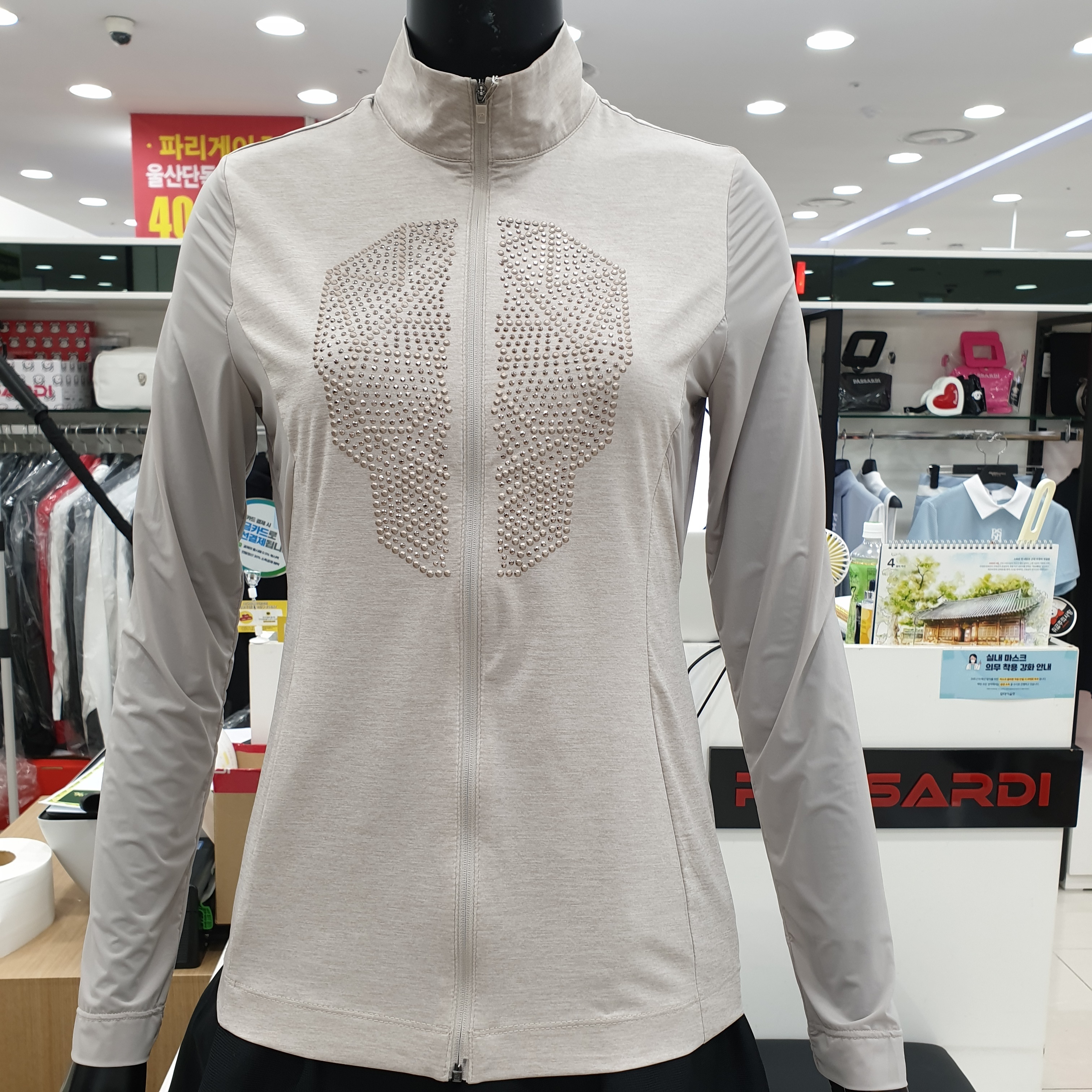 女 303M 韓國Passardi 高球品牌正品折扣/春秋款 時尚不退流行骷髏skull印花 長袖拉鍊外套/高爾夫球衣 雜誌熱銷款