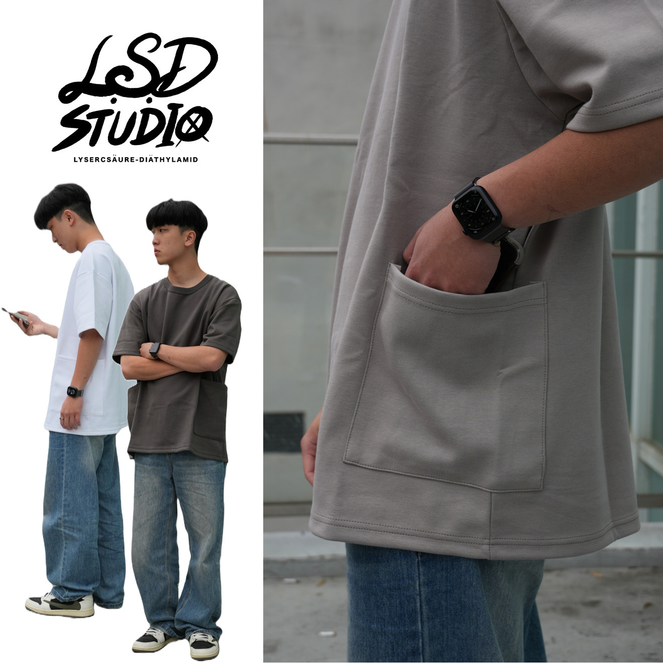 【24201】雙側大口袋設計太空棉落肩短T