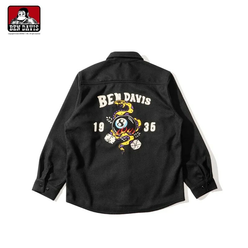 【 BEN DAVIS | SNAKE CPO SHIRT美式刺繡長袖襯衫 - 黑 】