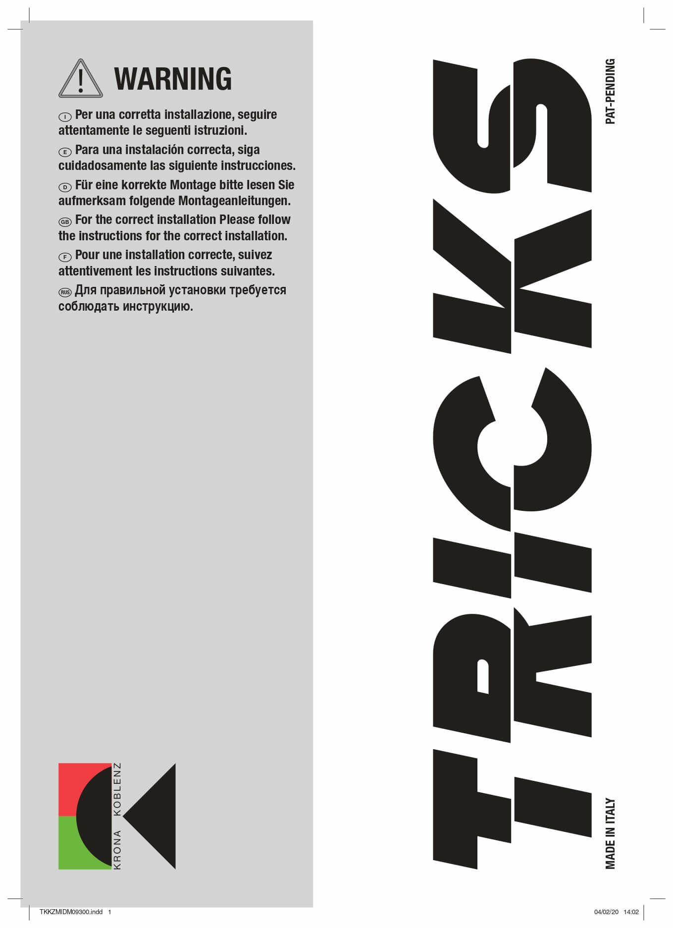 Koblenz Tricks 隱藏油壓吊趟門系統 - 安裝說明書 PDF