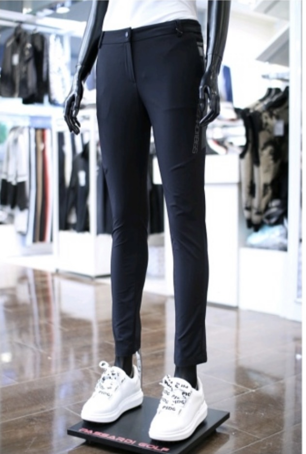 女 303M 韓國Passardi 高球品牌正品/夏款 修身斜點線條 skull印花彈性直筒長褲/高爾夫球褲