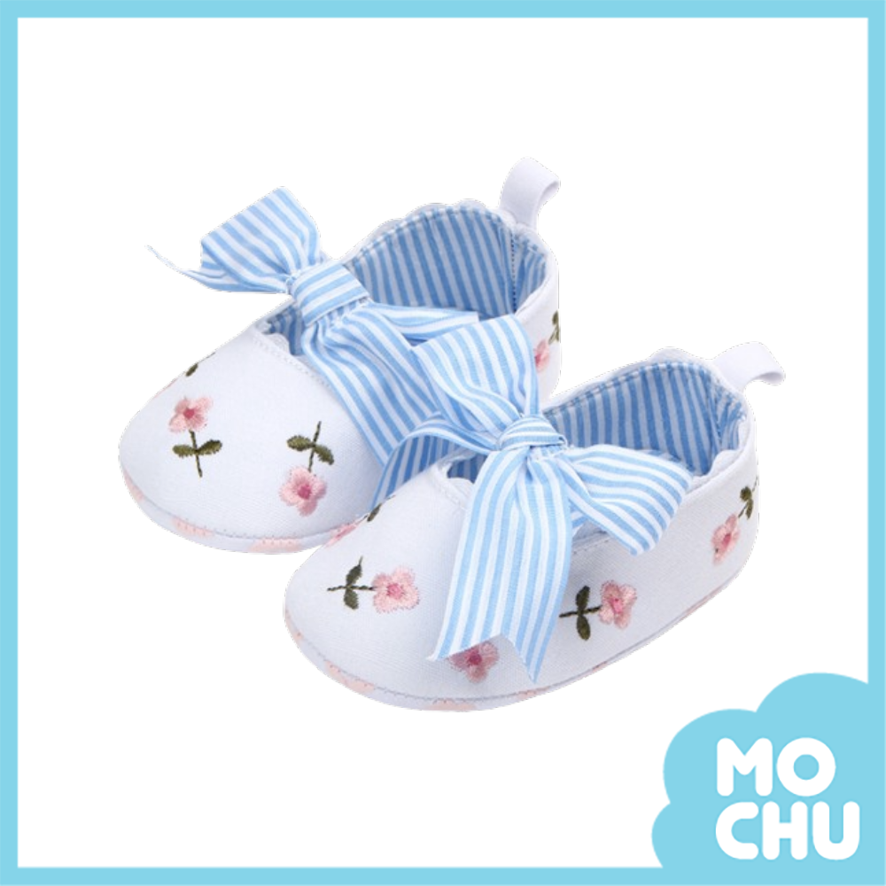 刺繡小花蝴蝶結學步鞋(三色）