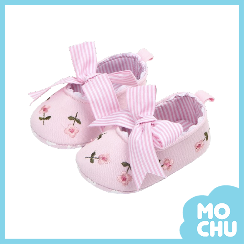 刺繡小花蝴蝶結學步鞋(三色）
