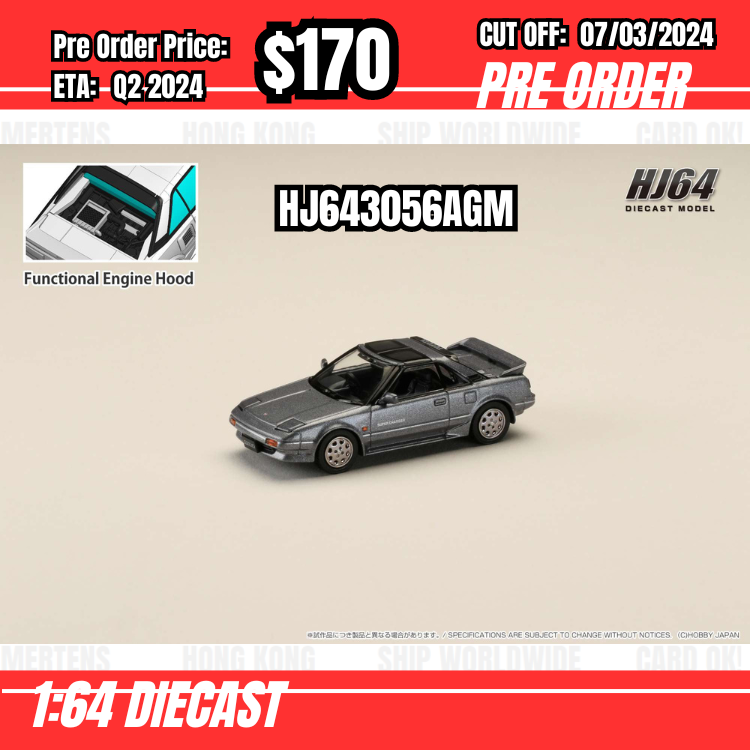 PO-$170 * Hobby Japan * 1:64 Toyota MR2 1600G-LIMITED SUPER CHARGER 1988 T BAR ROOF Gray Metallic HJ643056AGM [OD01/03]