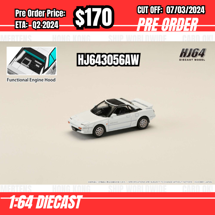 PO-$170 * Hobby Japan * 1:64 Toyota MR2 1600G-LIMITED SUPER CHARGER 1988 T BAR ROOF White HJ643056AW [OD01/03]