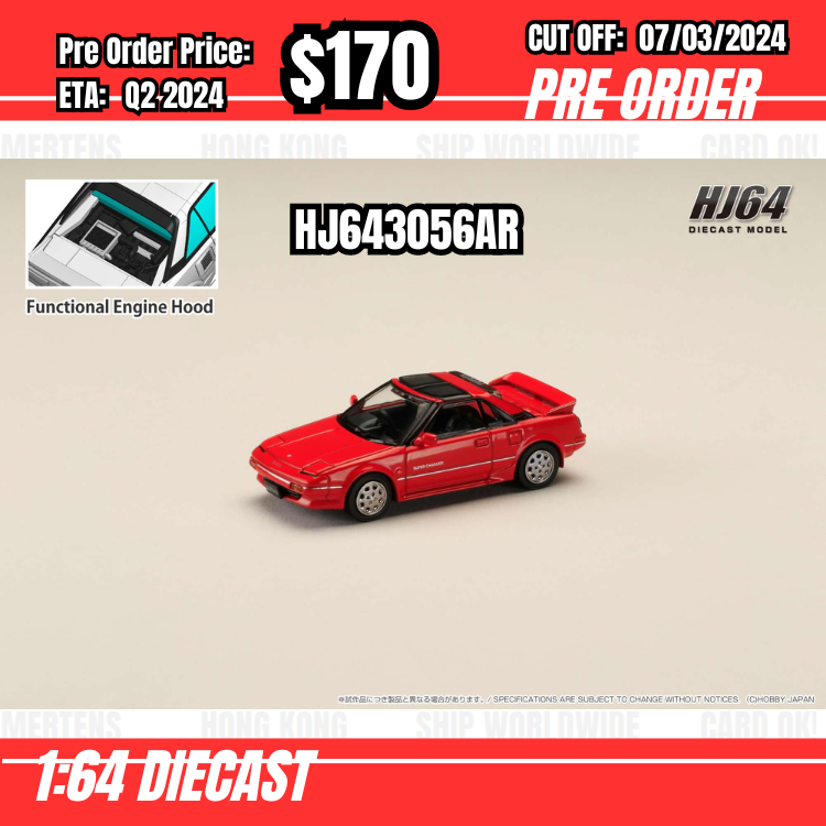 PO-$170 * Hobby Japan * 1:64 Toyota MR2 1600G-LIMITED SUPER CHARGER 1988 T BAR ROOF Red HJ643056AR [OD01/03]