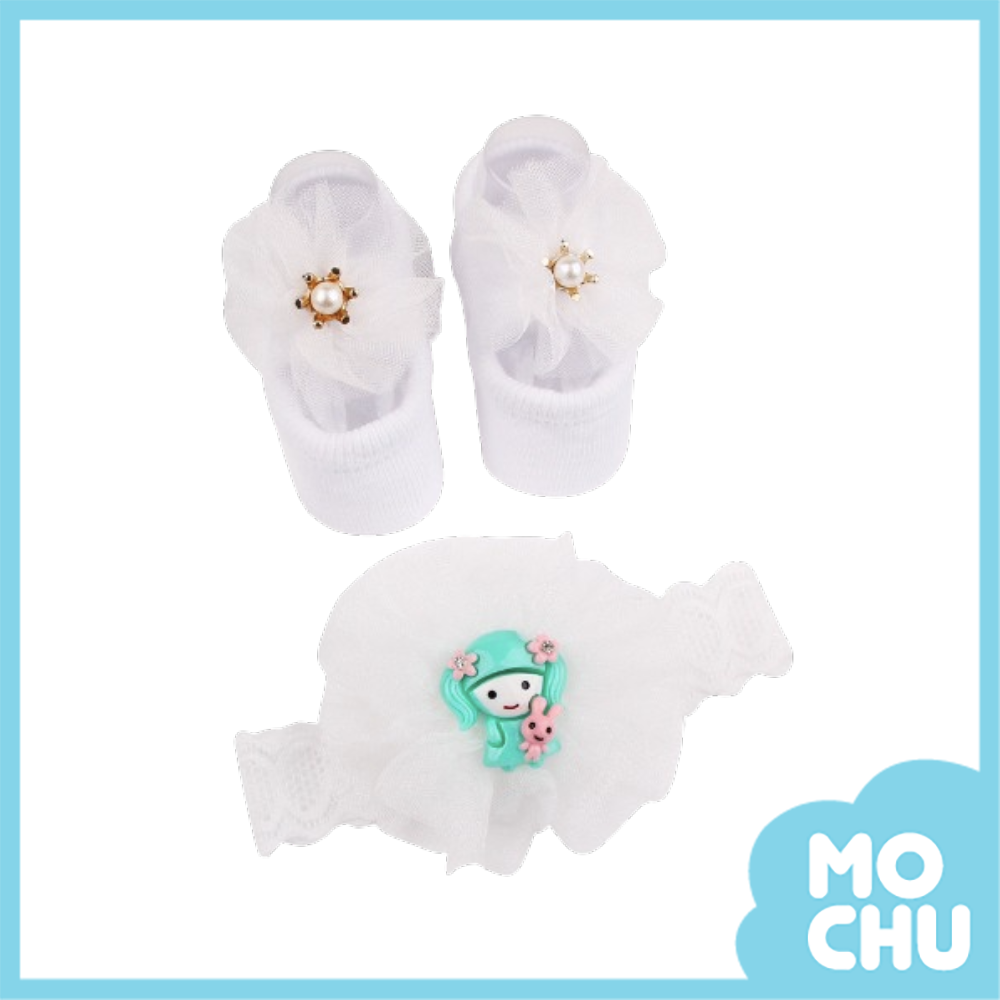 白色女孩髮帶襪子套裝