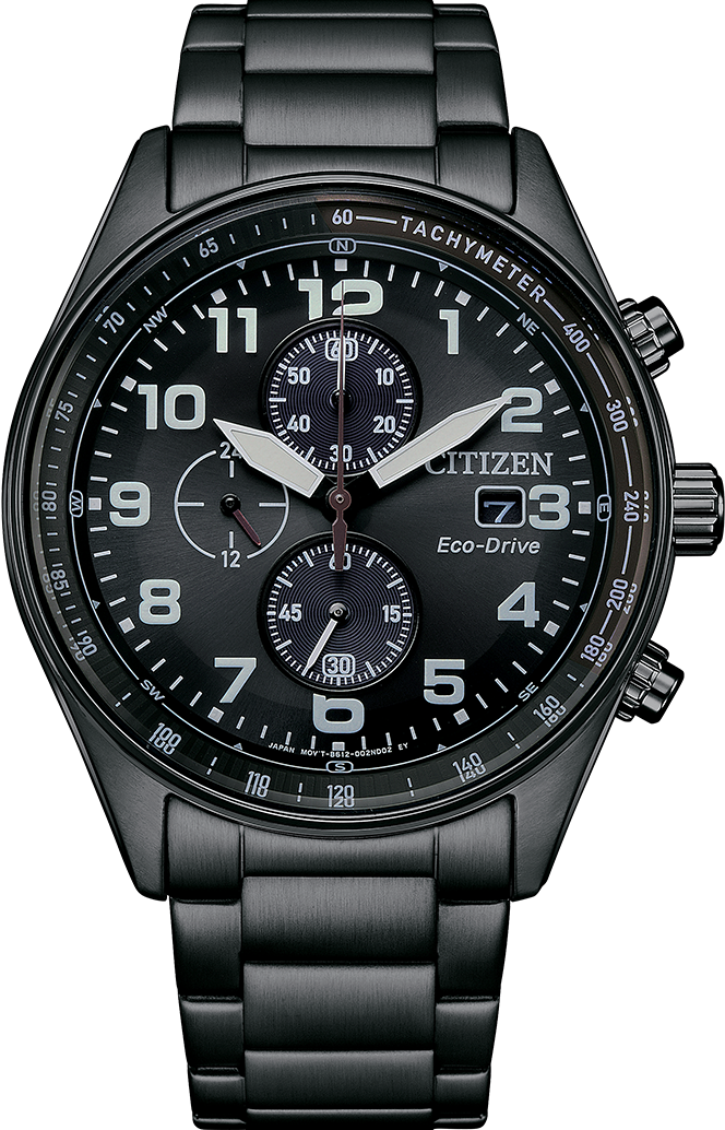 萬年鐘錶 - Citizen 星辰錶 全黑光動能三眼計時男錶  CA0775-79E  錶徑43MM