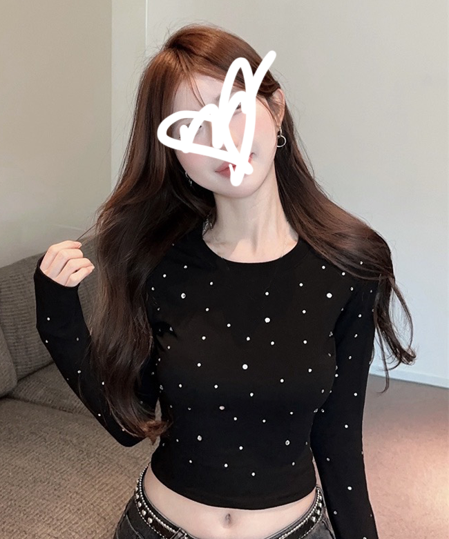 水鑽點點彈力性感小蠻腰短版上衣-兩色