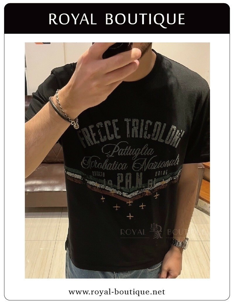 AERONAUTICA MILITARE 空軍 植絨軍機文字圖樣短T