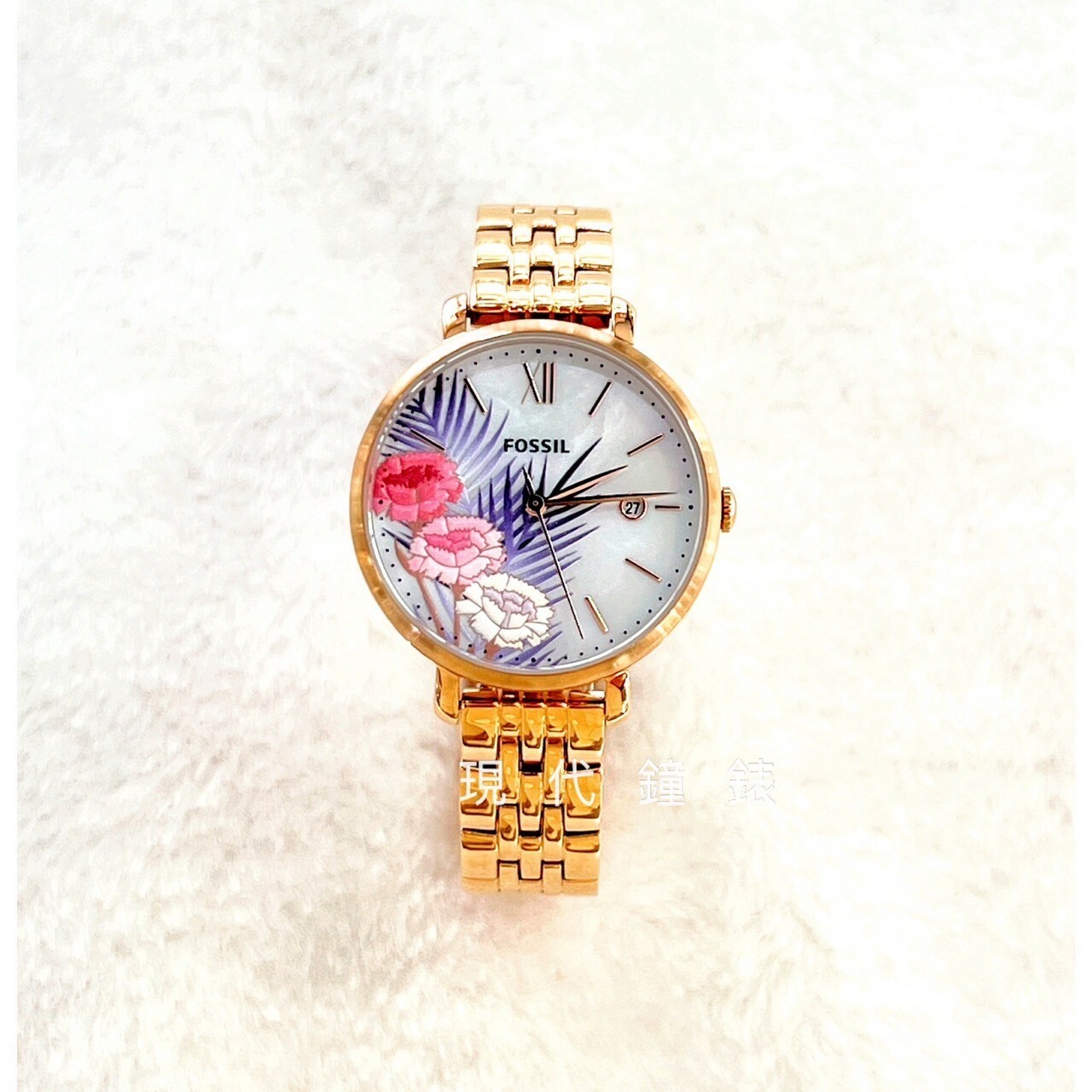 【FOSSIL】花朵浮雕珍珠貝腕錶ES5275 36mm  現代鐘錶