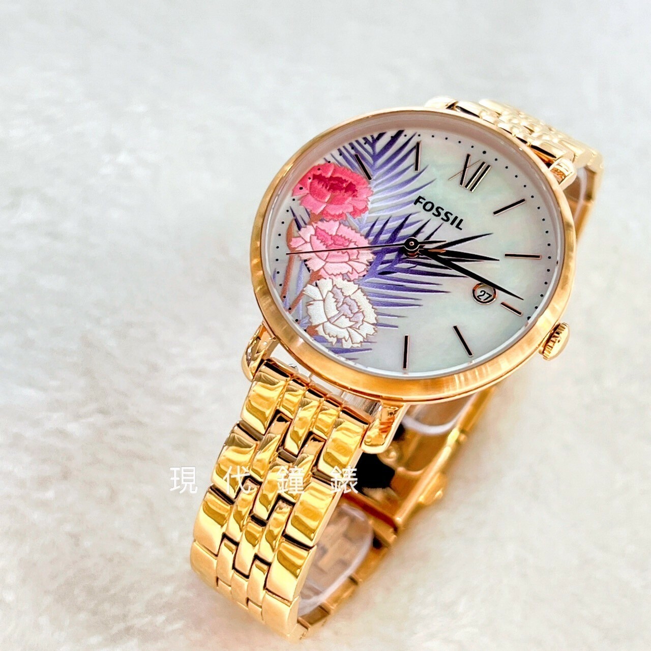 【FOSSIL】花朵浮雕珍珠貝腕錶ES5275 36mm  現代鐘錶