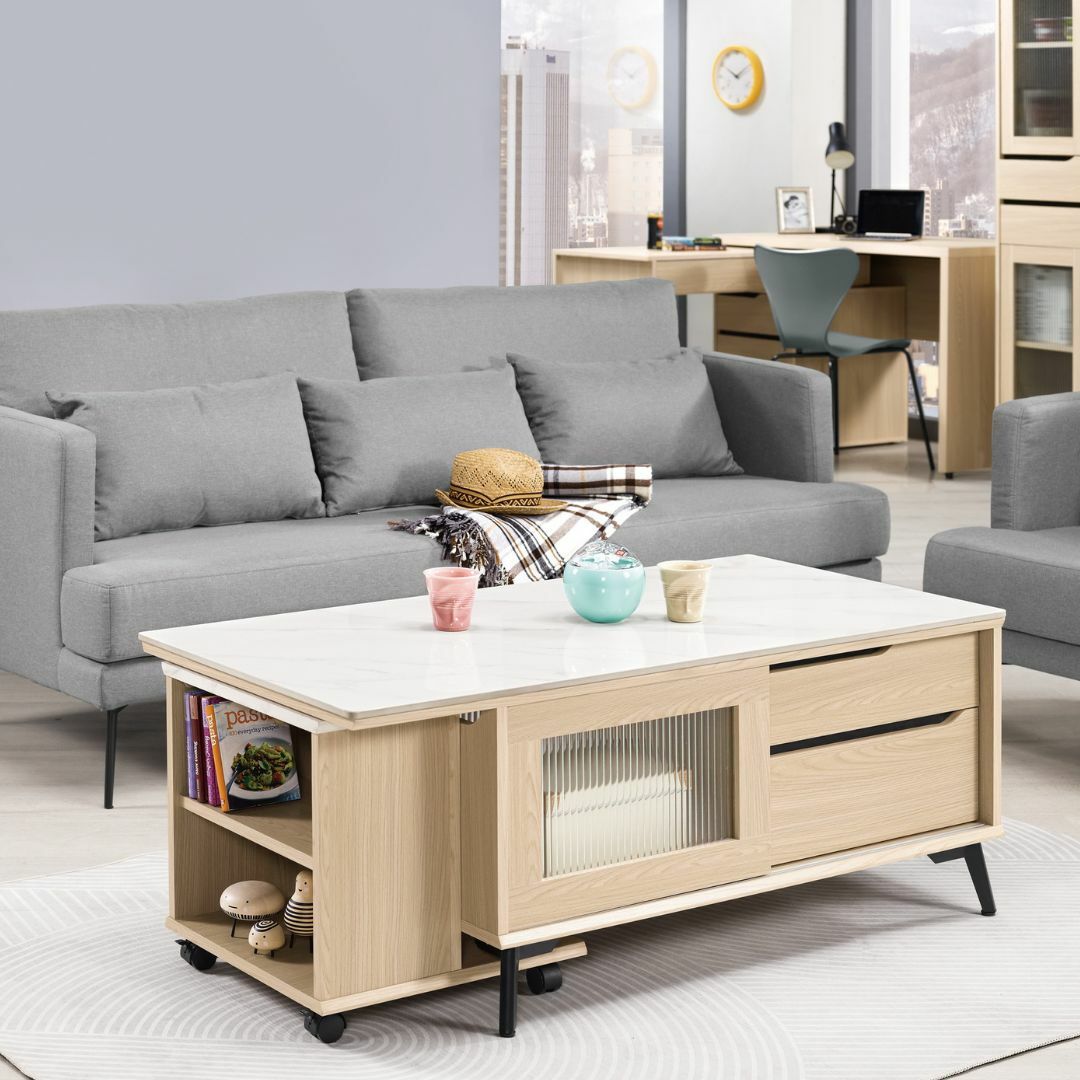 朵利斯︱岩板茶几︱拉門收納
