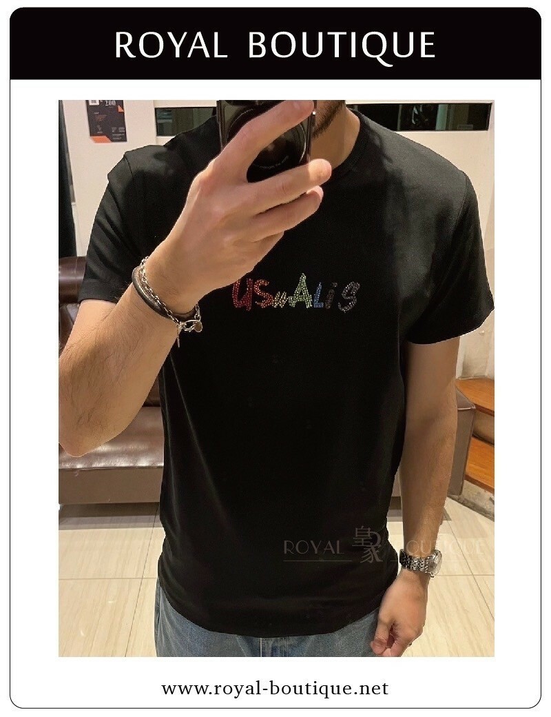 USUALIS 胸前彩鑽草寫字體短T