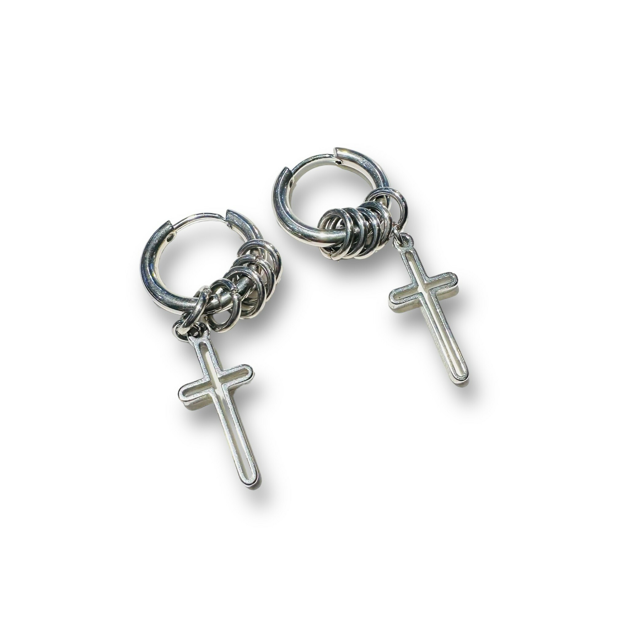 鋼易扣-套五重銀圈吊十字架框 12M(單支價)