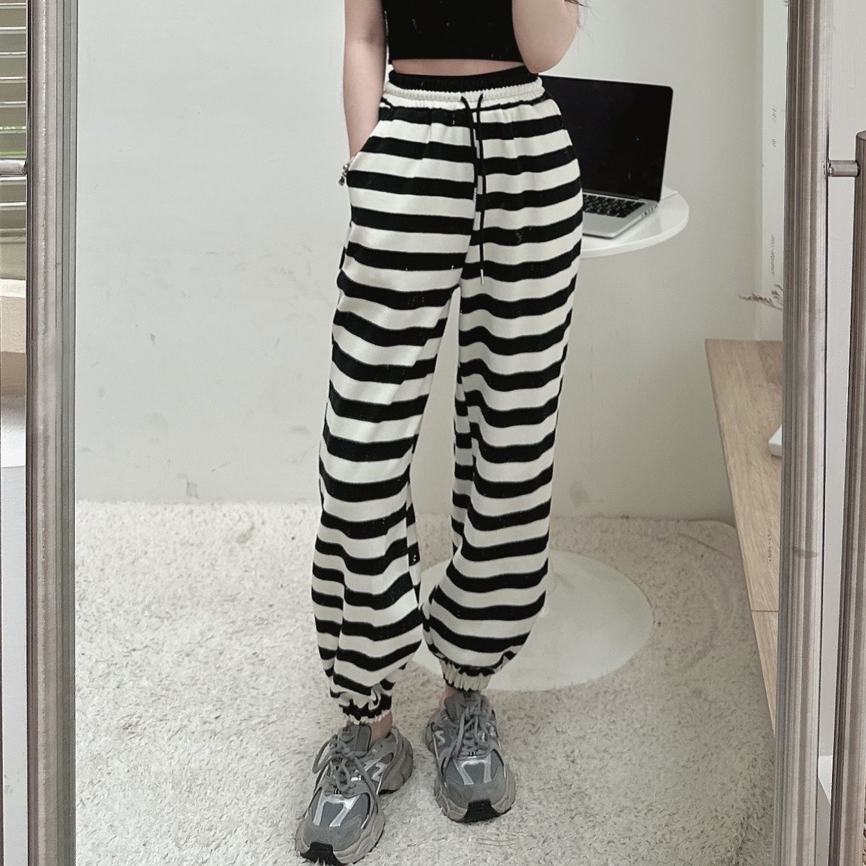 條紋休閒縮口長褲/二色