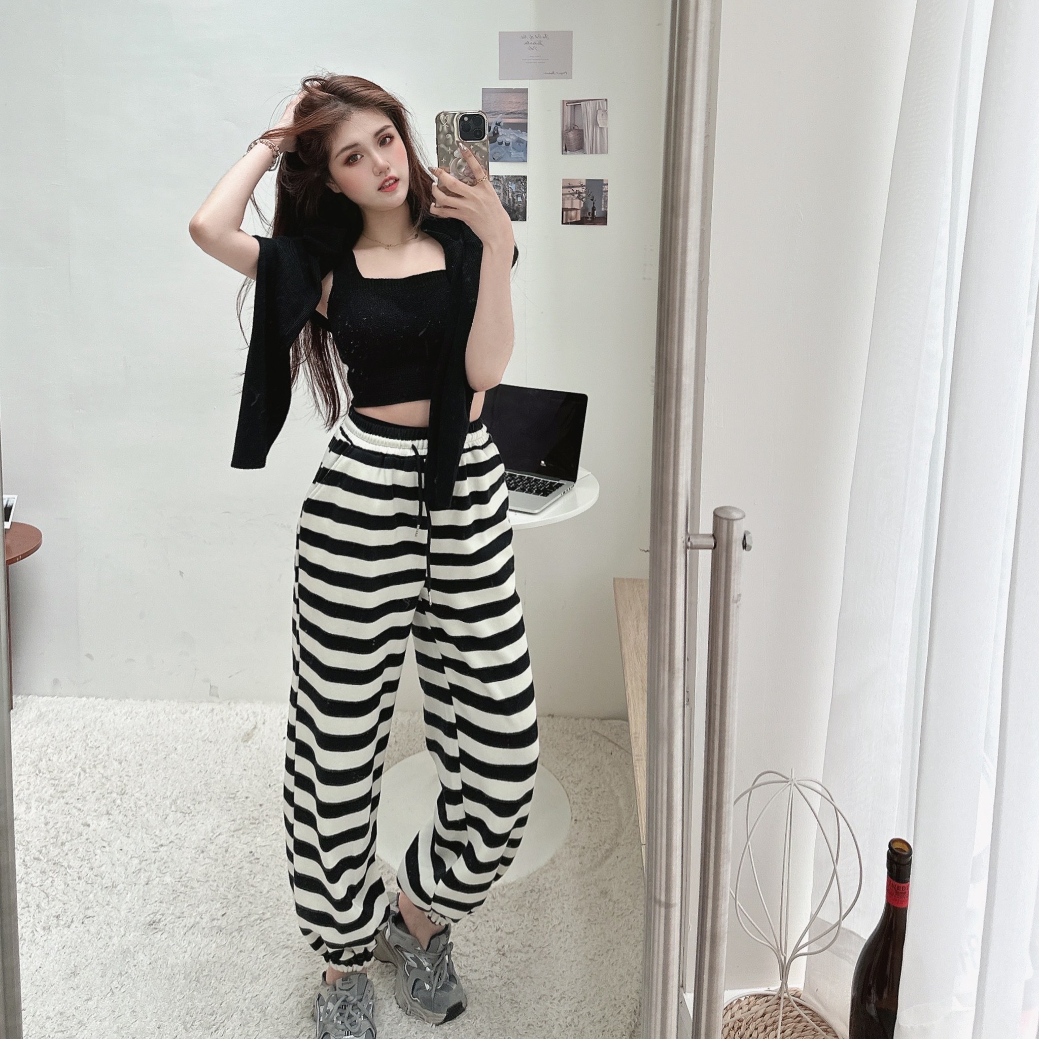 條紋休閒縮口長褲/二色