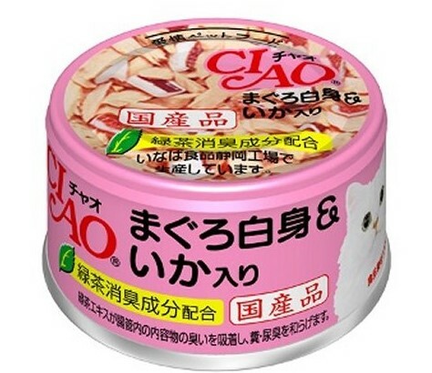 [$216限時優惠]日本CIAO 貓罐 白身吞拿魚 魷魚貓罐頭 85g A-03