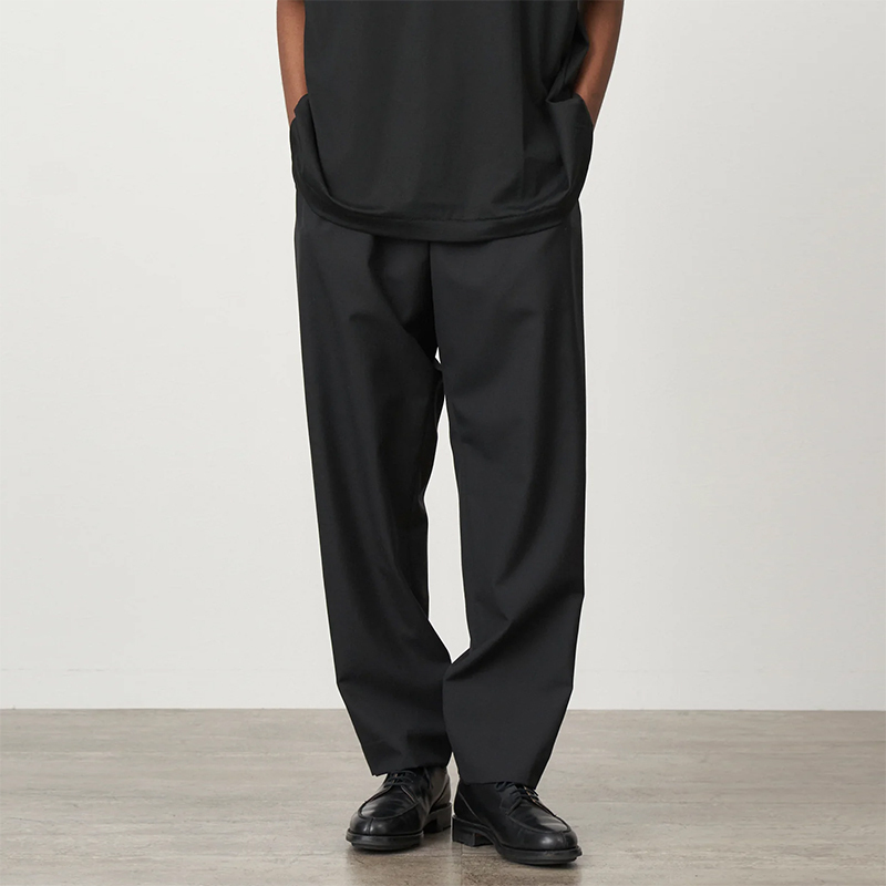 ATON Wool Tropical Tapered Easy Pants Black