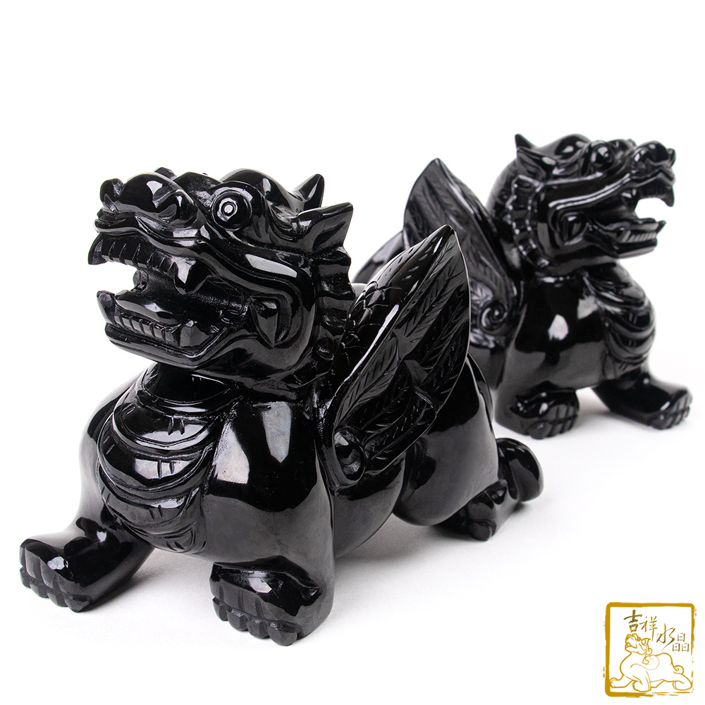 冰種黑曜石飛天貔貅一對 2.2kg 招財避邪