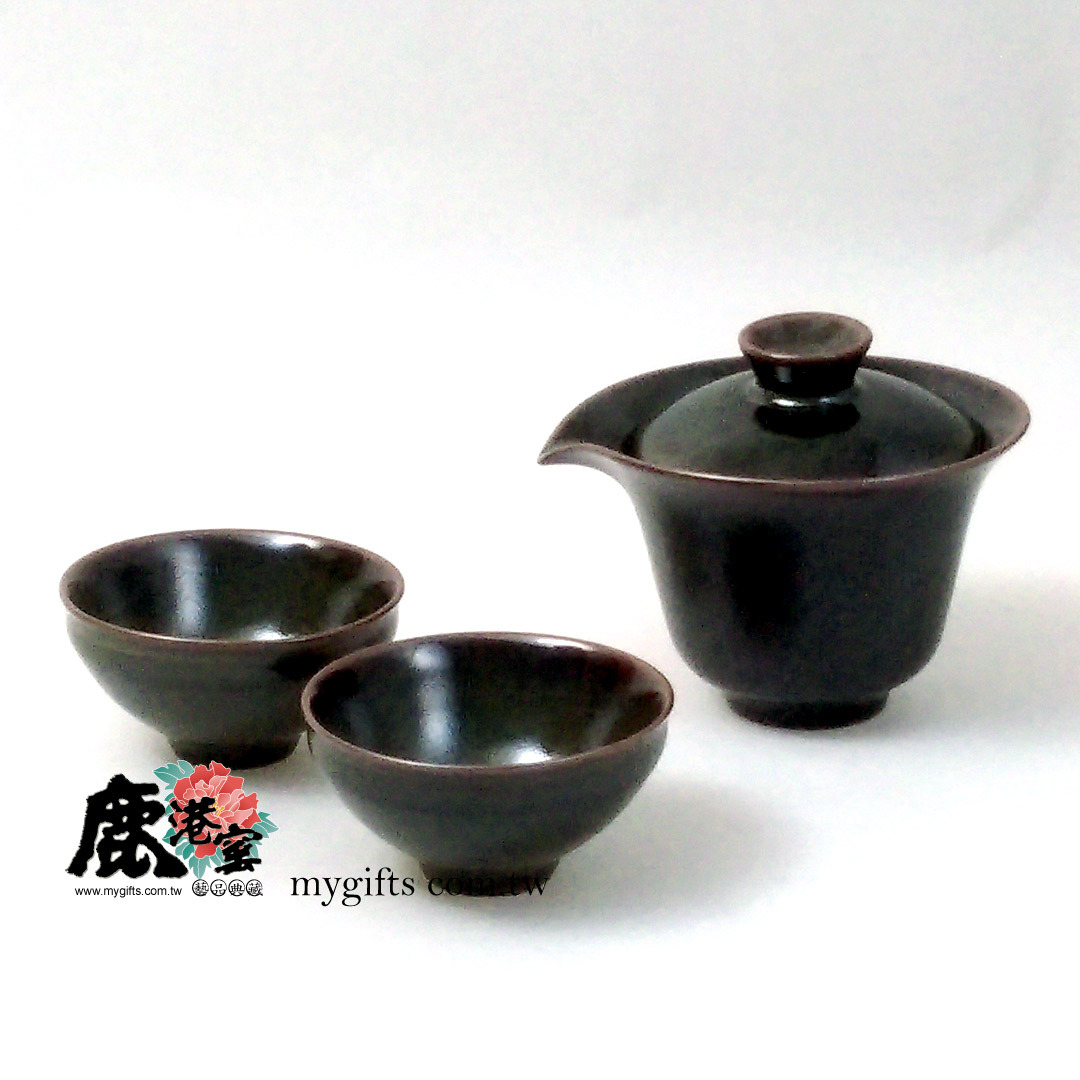 茶葉沫釉茶具組｜1壺2杯禮盒 質感送禮首選