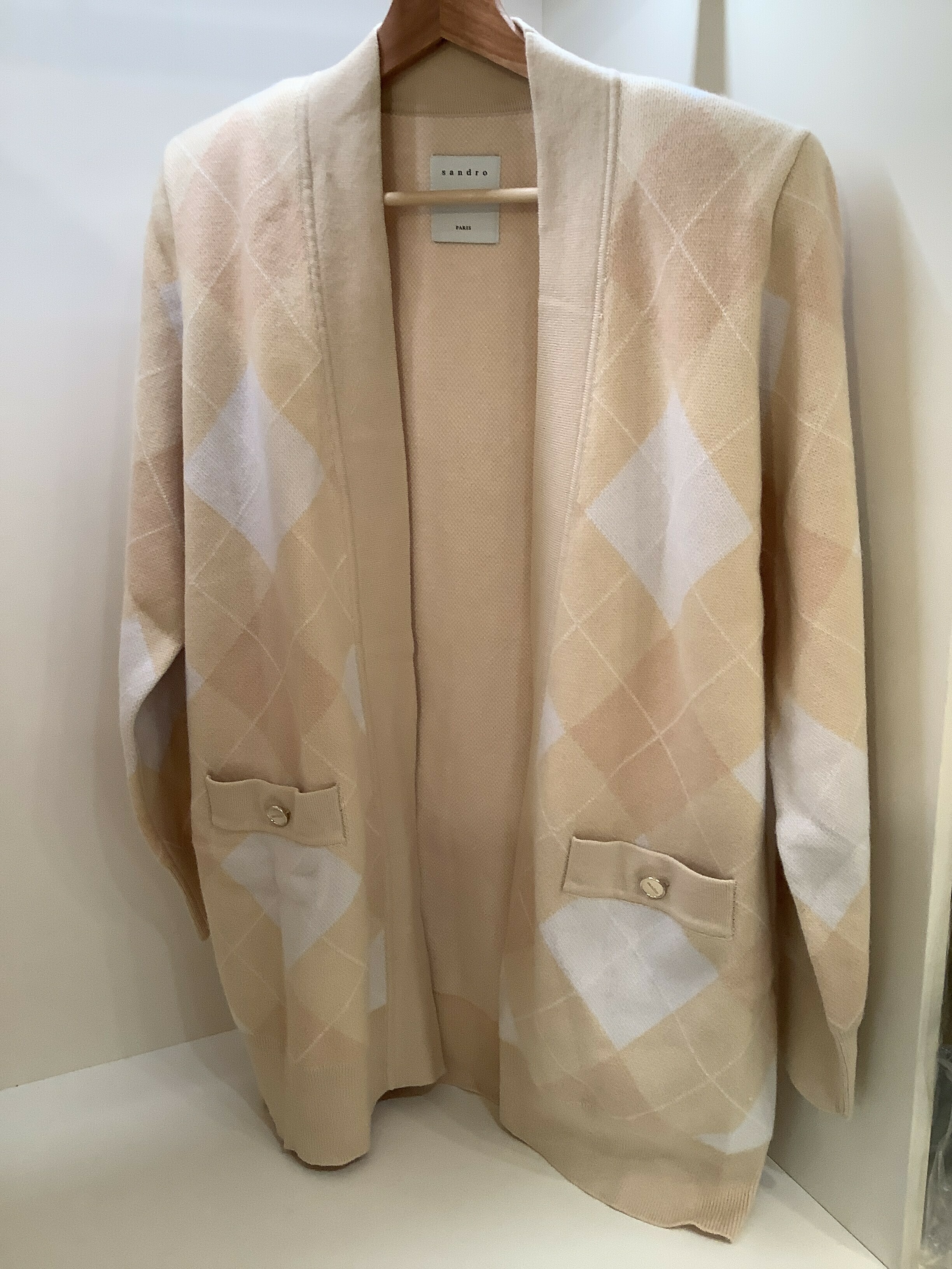 SANDRO 米色菱格針織外套