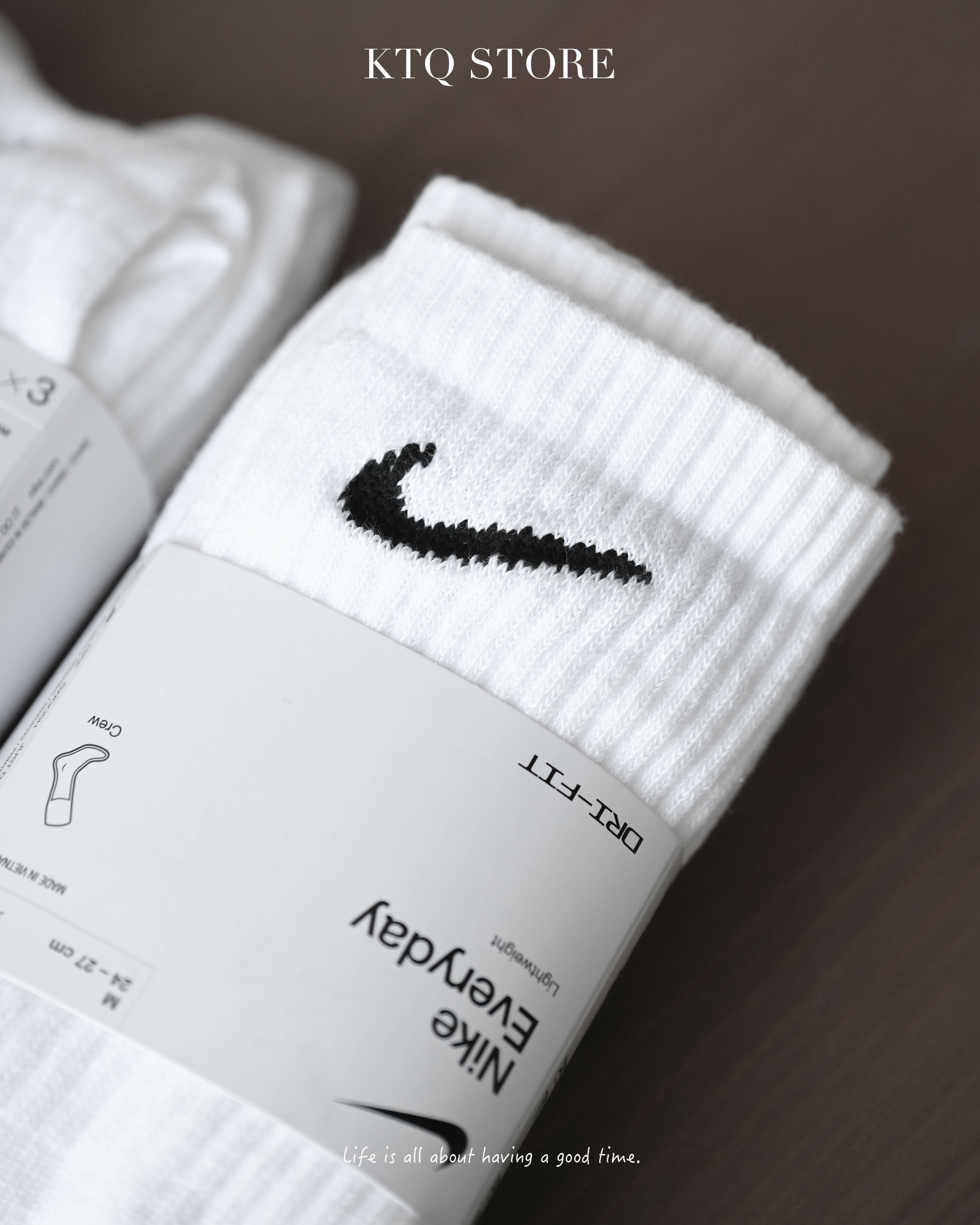 KTQ STORE ‧NIKE SWOOSH SOCK 襪子 一組 三雙 白 黑 長襪  SX7664-100