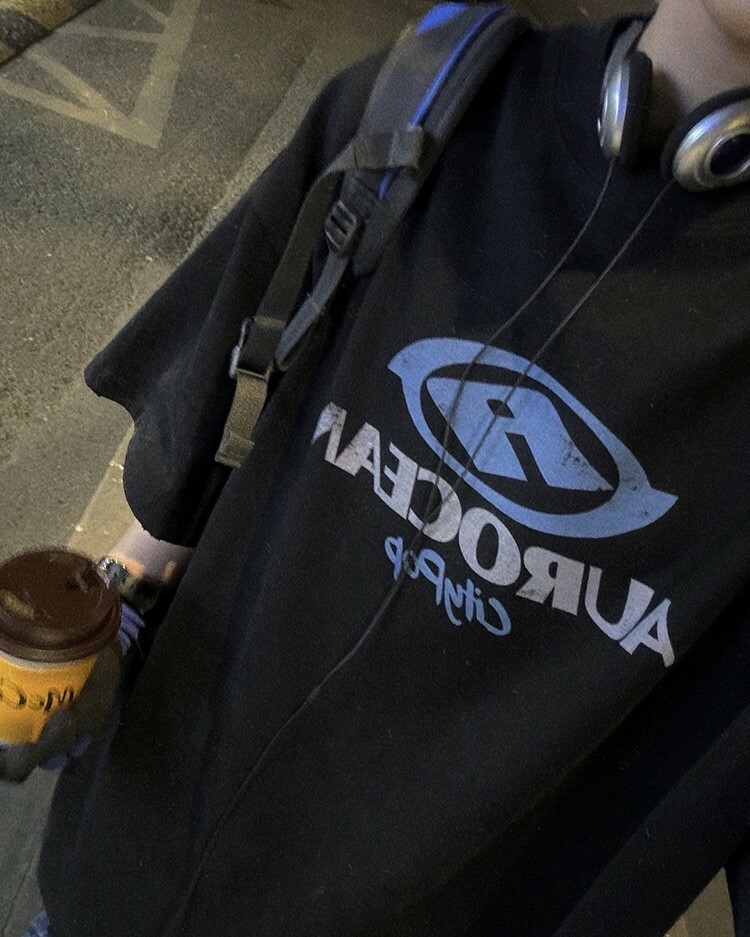 Aurocean 320克重磅黑色作舊印花短袖