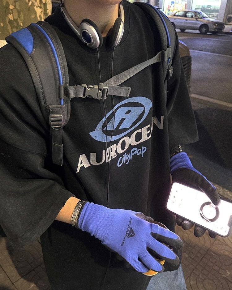 Aurocean 320克重磅黑色作舊印花短袖