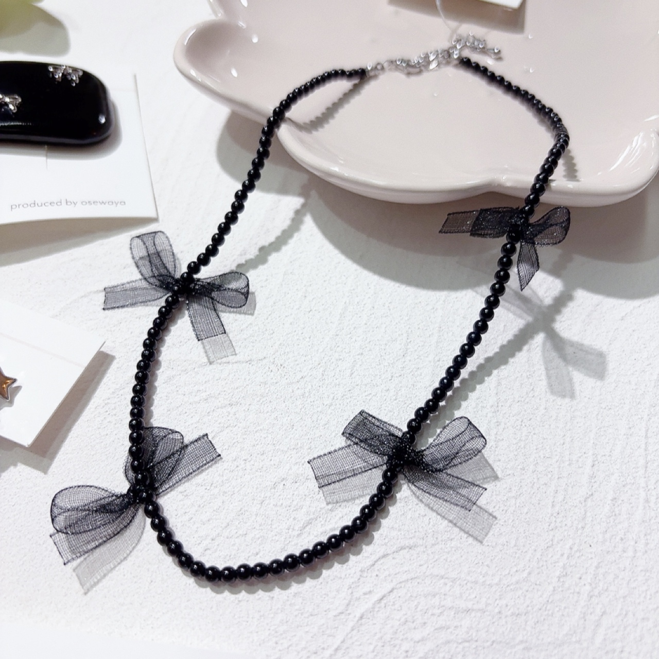 絲帶蝴蝶結黑色短頸鏈