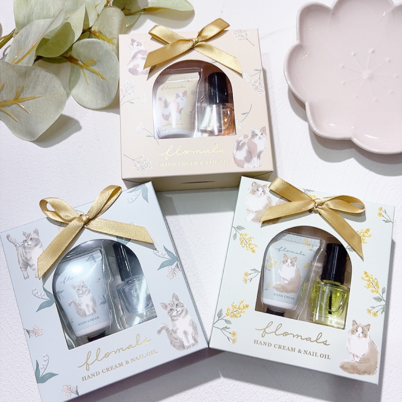 日本貓&花圖案護手霜&護甲油套裝