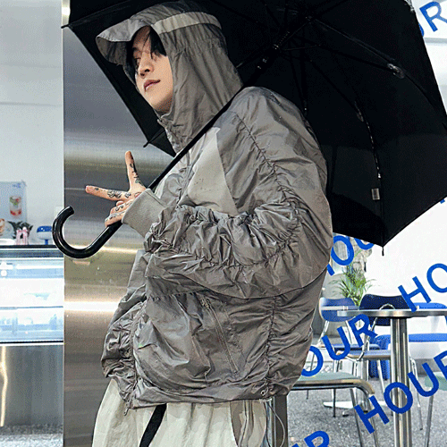 配色褶皺防風衣