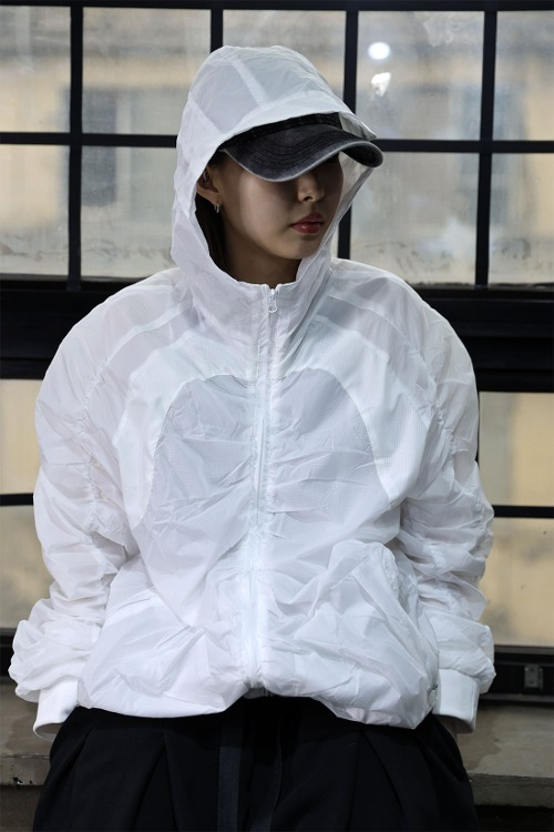 配色褶皺防風衣