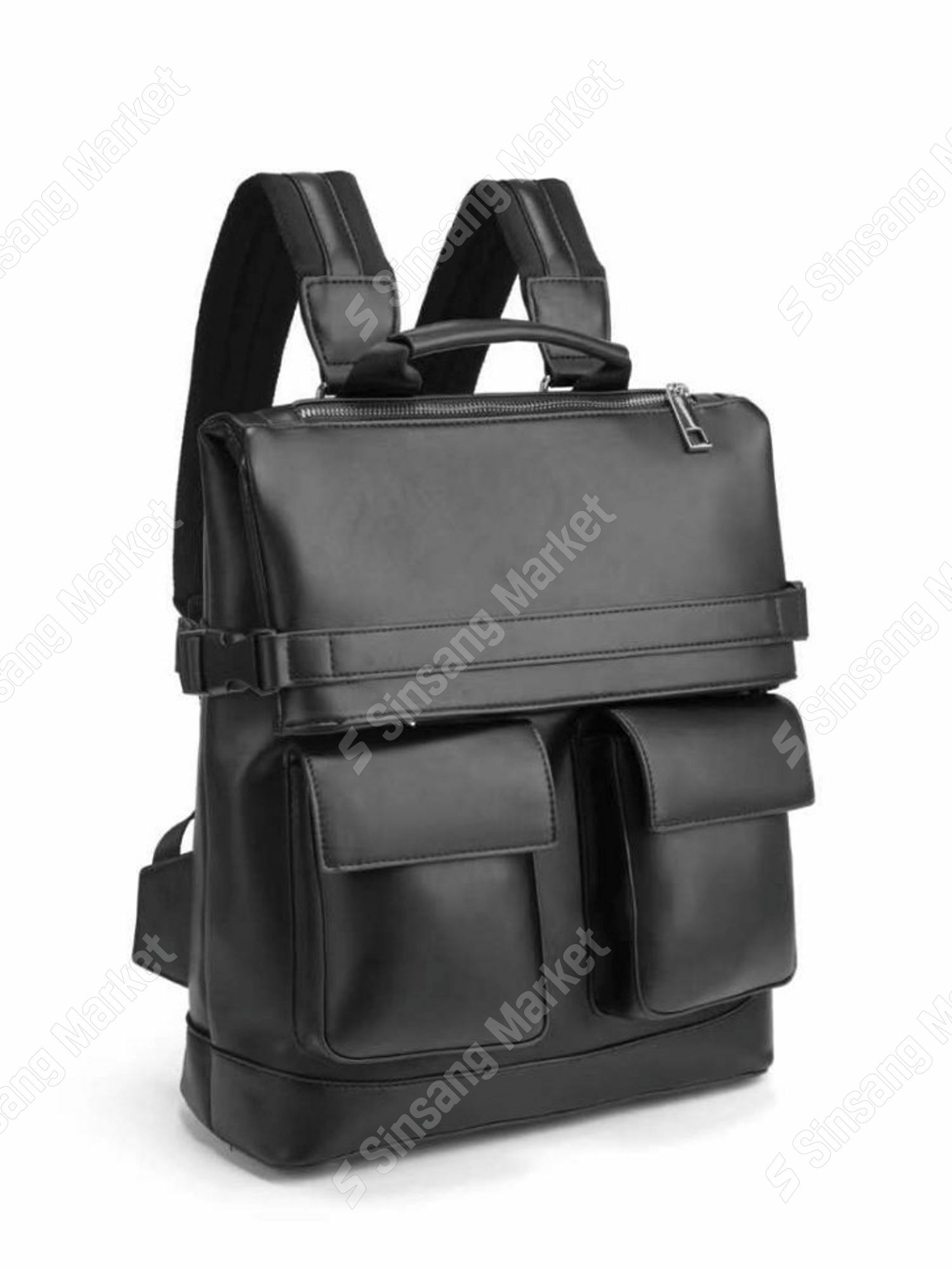 商務皮革口袋雙肩包 背包