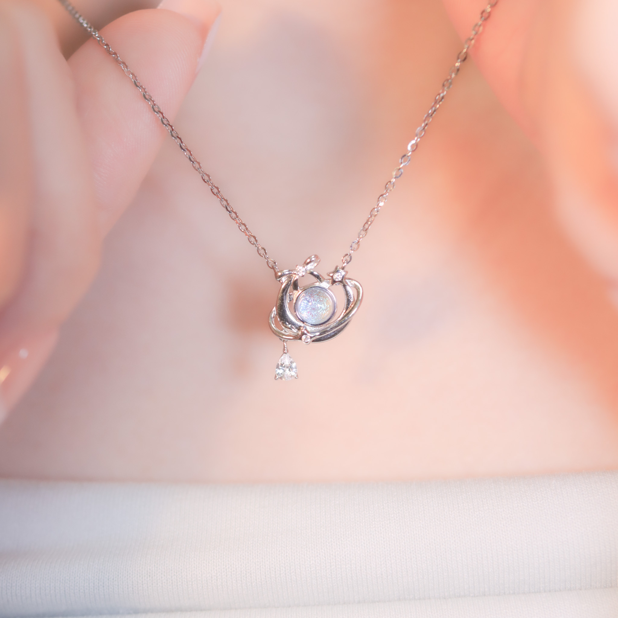 | 925 Silver・ White Gold・Glass Stone  | Gift From The Universe Necklace | NE1077 |