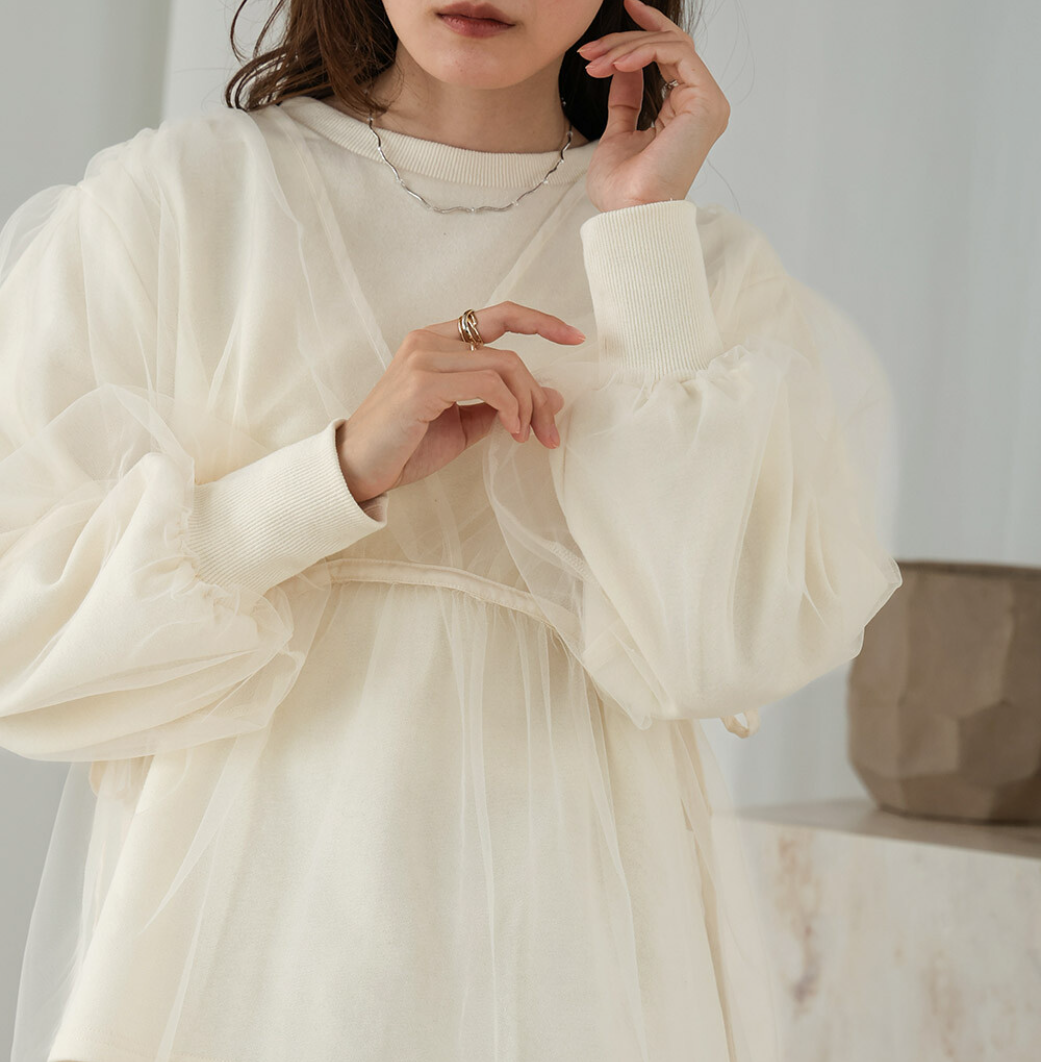 𓆞荷葉邊歐根紗束腰運動風上衣 (兩色入) 【日本直送】