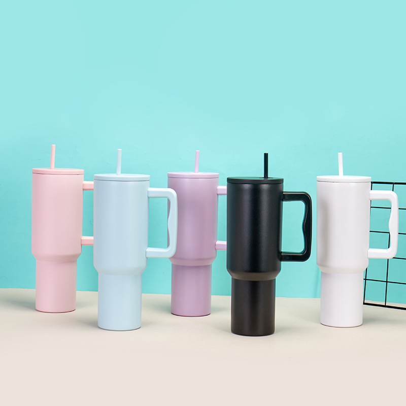 《3751》簡約素色手柄設計304不鏽鋼保溫杯(附吸管)