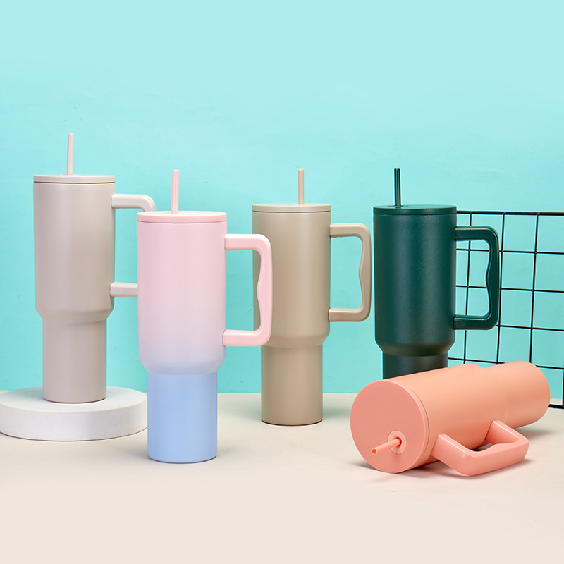 《3751》簡約素色手柄設計304不鏽鋼保溫杯(附吸管)