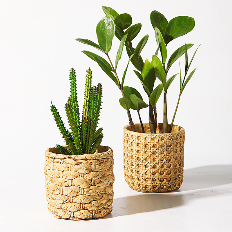 《3753》日系簡約藤編水泥裝飾花盆