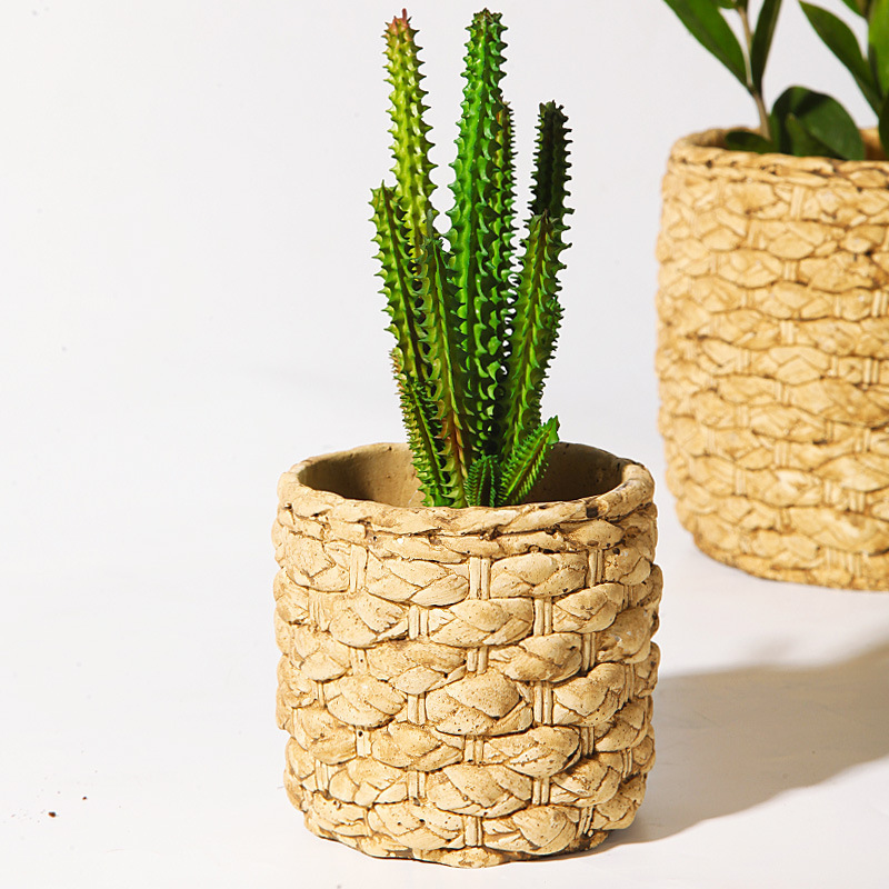 《3753》日系簡約藤編水泥裝飾花盆