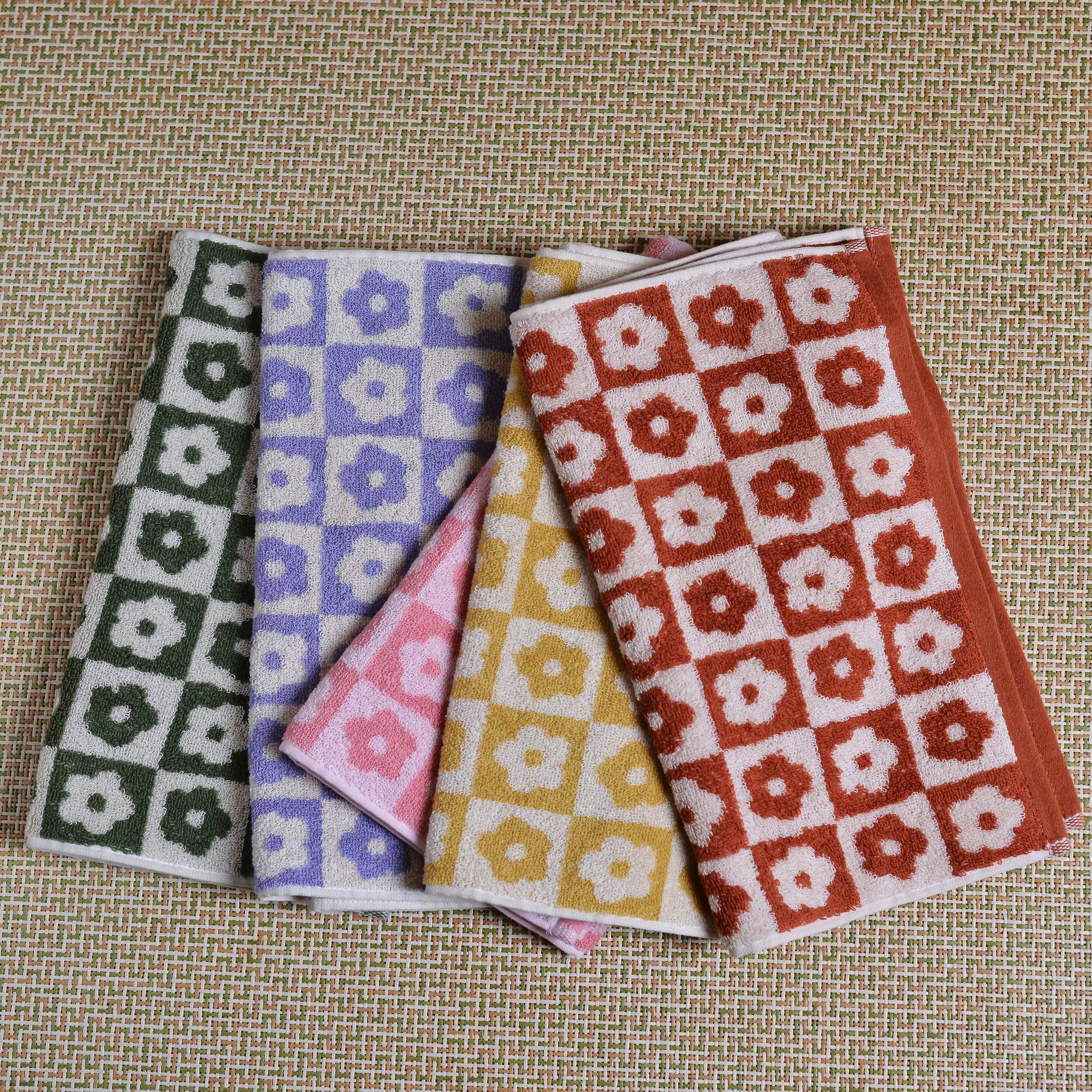 《3754》可愛拚色花朵小格子吸水毛巾