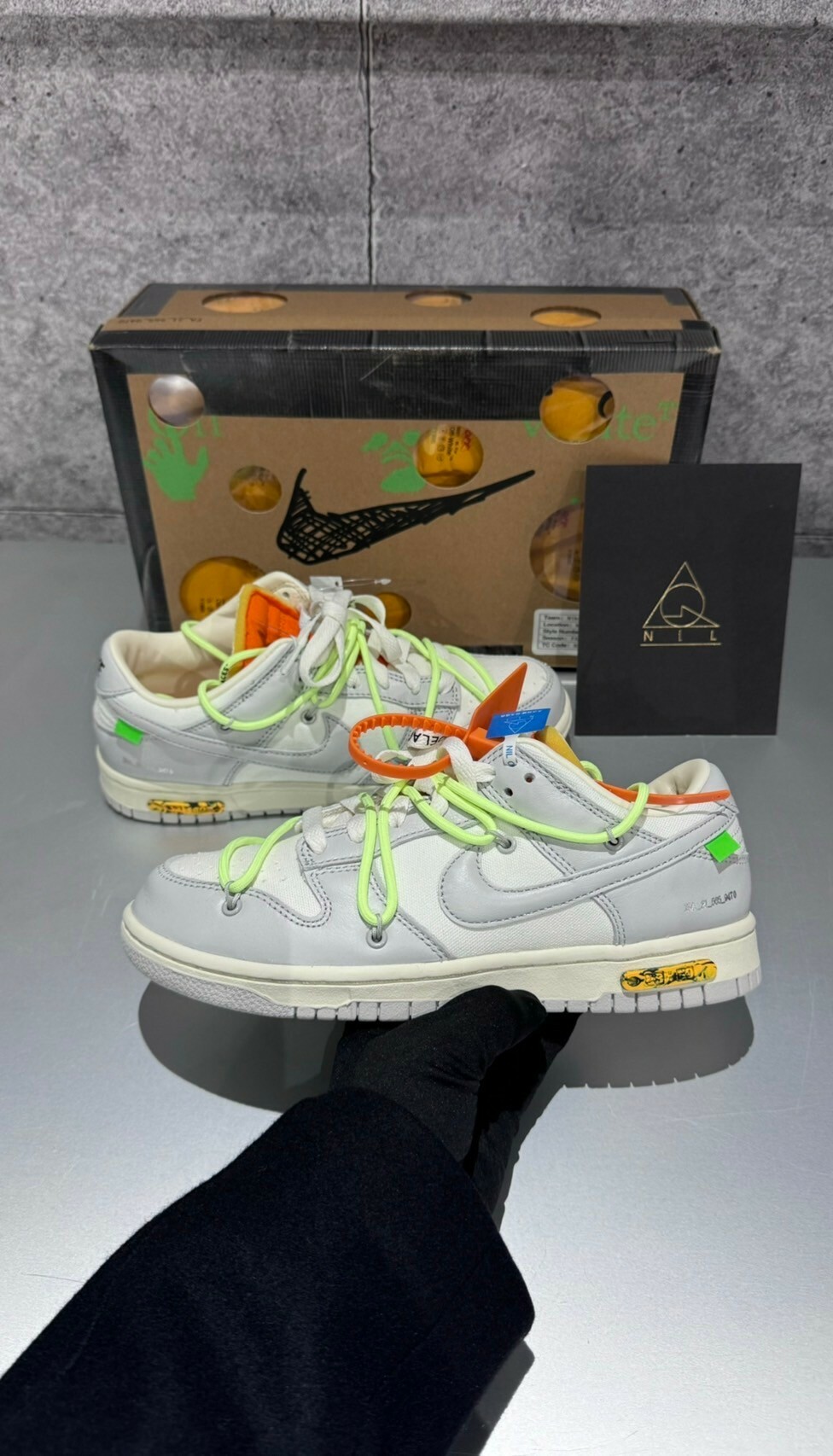 Off White x Nike Dunk Low 絕版聯名 ‘’The 50’’ No.43 綠鞋帶橘扣 質感灰白底