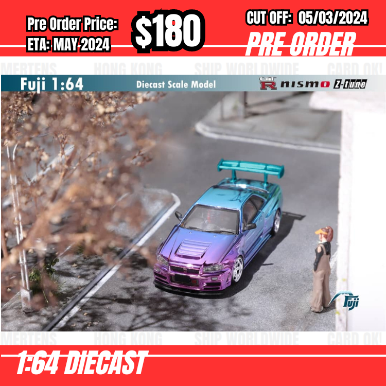 PO-$180 * Fuji * 1:64 Nissan Skyline GTR R34 Z-Tune High Wing Purple-Blue Gradient [OD03/03]