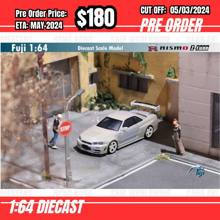 PO-$180 * Fuji * 1:64 Nissan Skyline GTR R34 Z-Tune High Wing White Pearl [OD03/03]