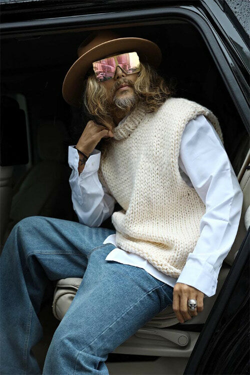 手工粗針織背心