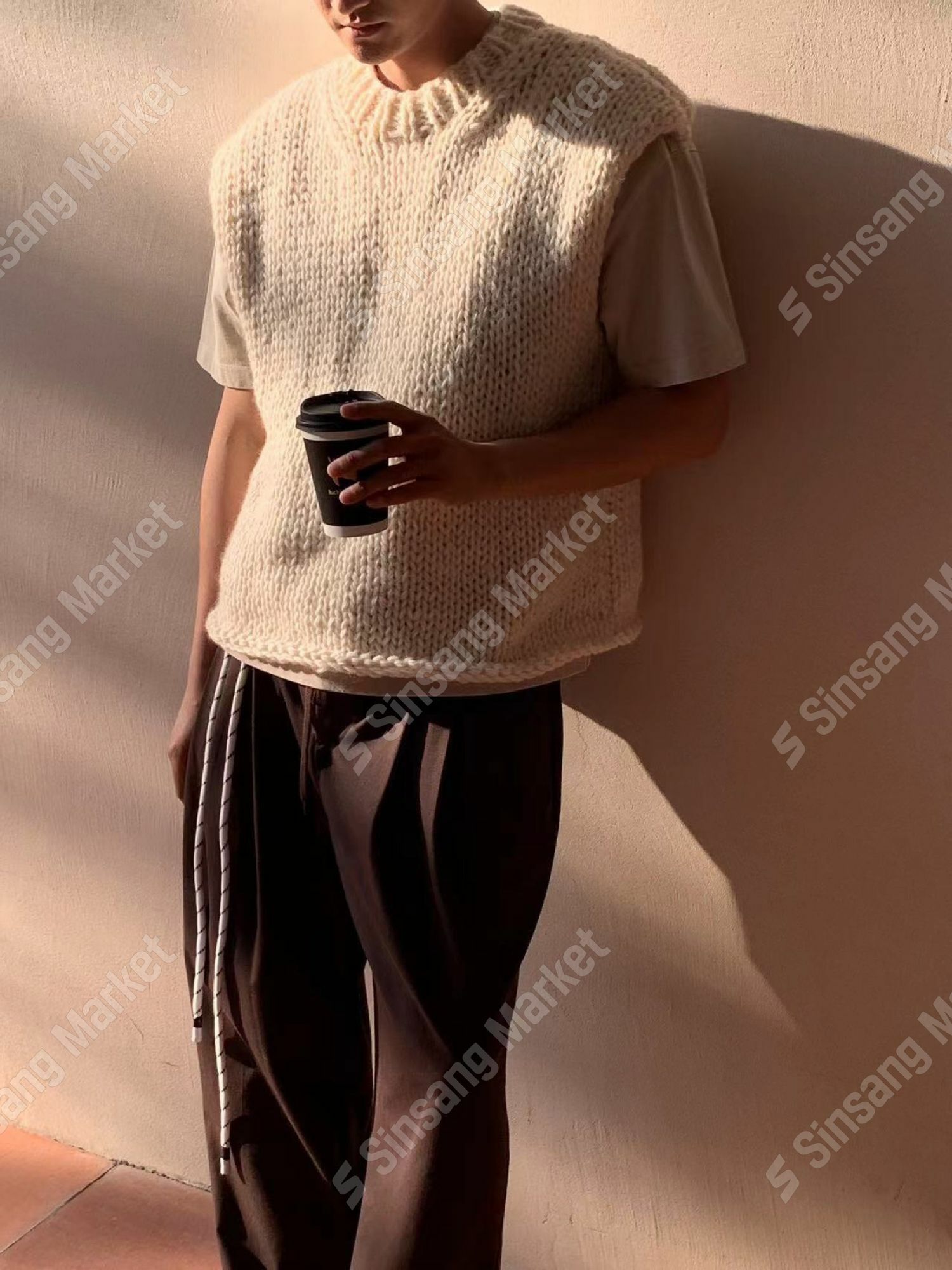 手工粗針織背心