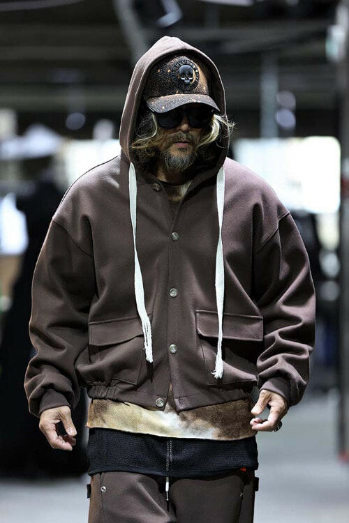 棉寬鬆鈕釦連帽開衫