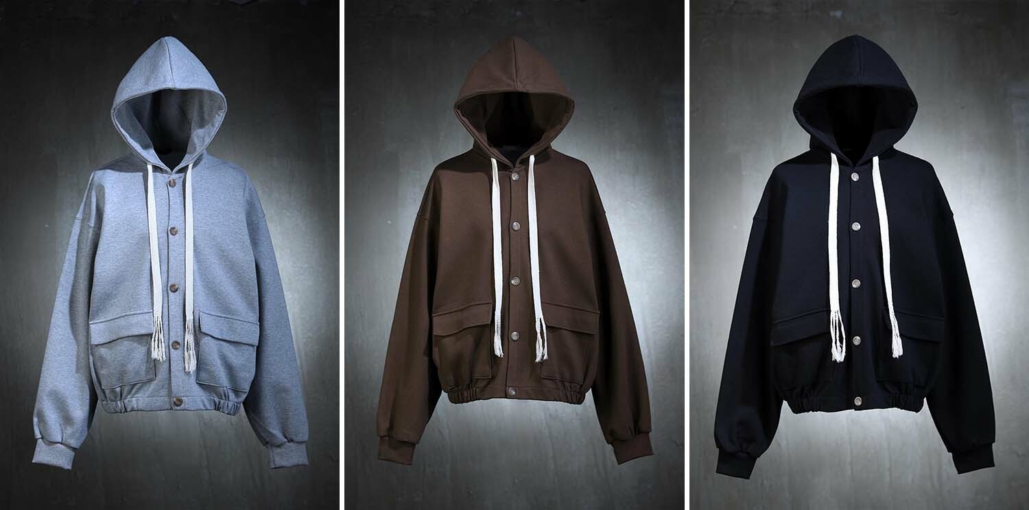 棉寬鬆鈕釦連帽開衫