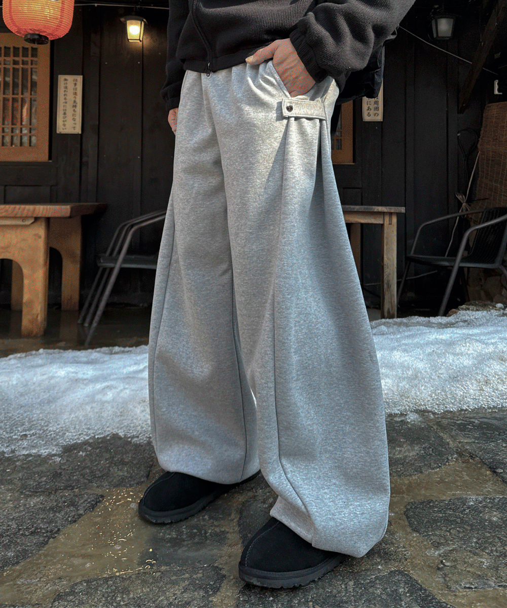 按扣細節棉寬腿褲