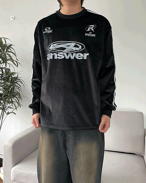 Ferrandy天鵝絨運動圓領長袖T恤